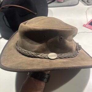 Barmah Squashy Hat-In-A-Bag Cattle Leather Made In Australia Brown - Large - EUC